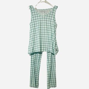 Eddie Bauer Blue Green Plaid 2 Piece Pajama Tank and Pants Set
